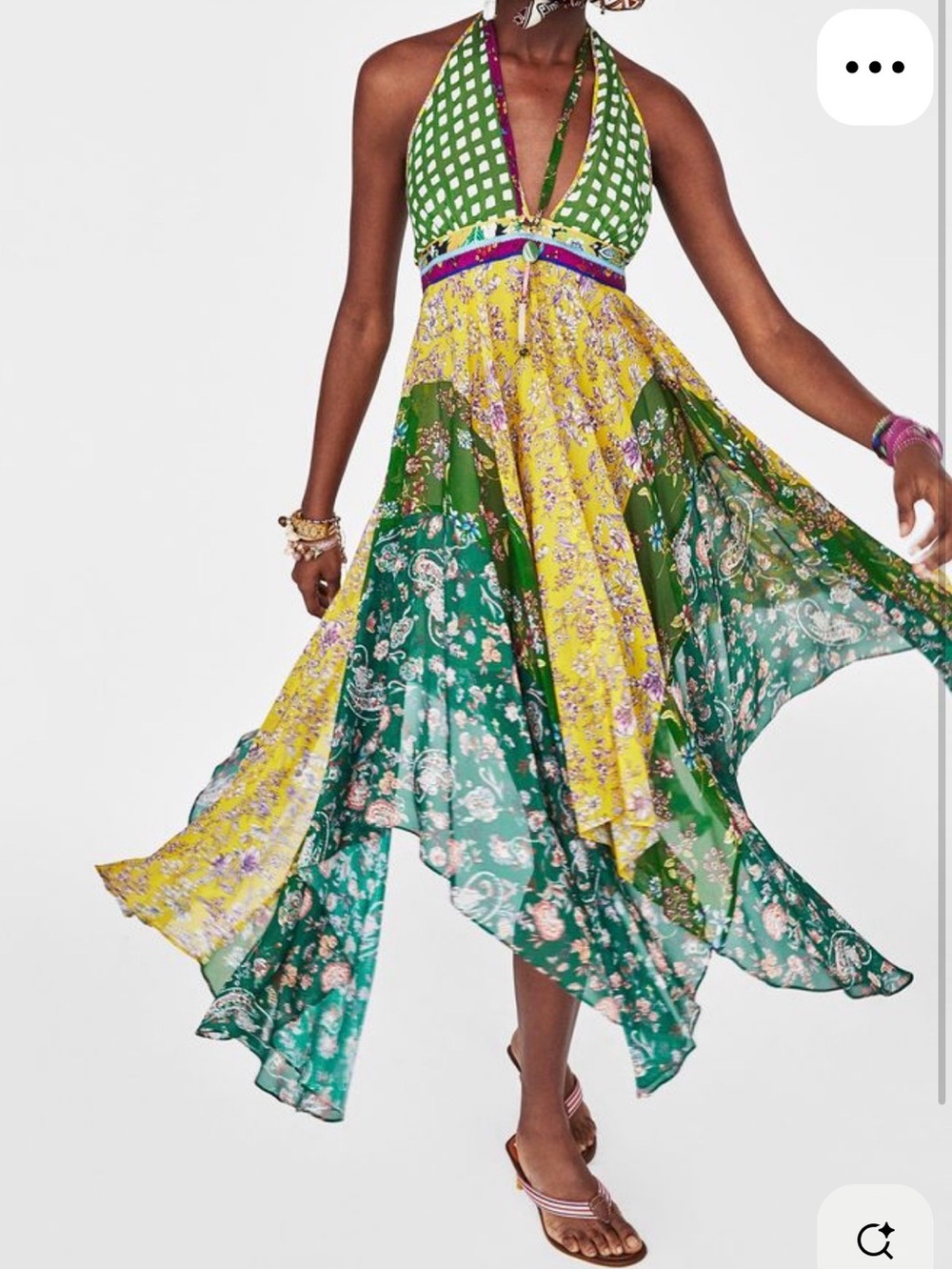 ZARA Asymmetrical Patchwork Green Boho Bloggers Favorite Halter Dress - Picture 1 of 8